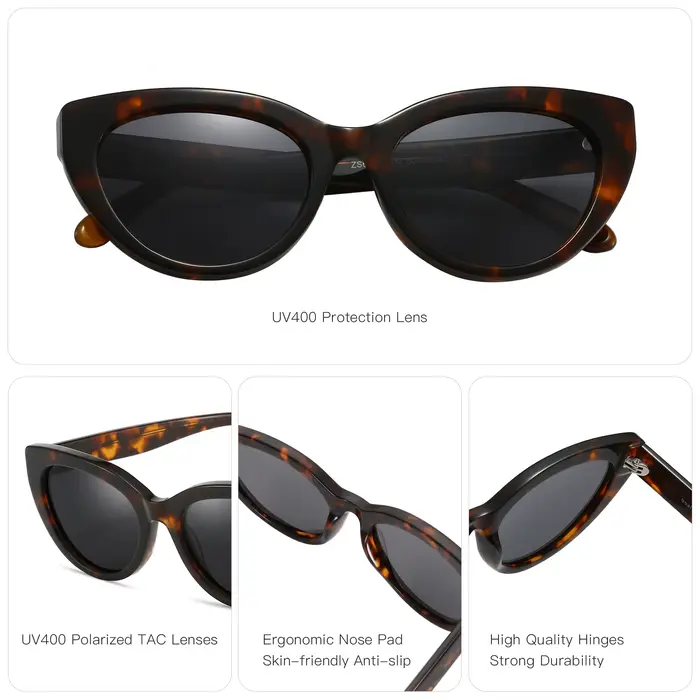 ZENOTTIC mode oeil de chat lunettes de soleil polarisées à la main acétate UV400 Protection lunettes
