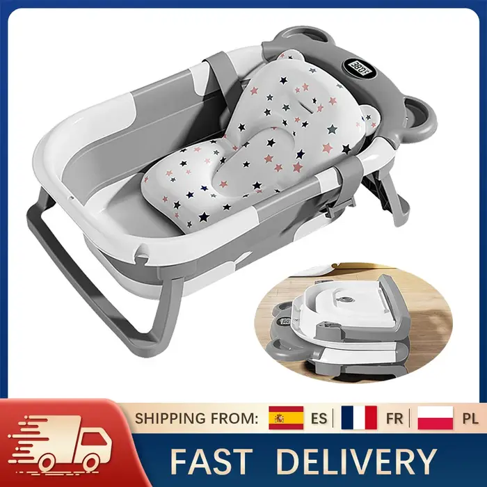 Baignoire pliable pour bébé avec thermomètre et tapis de bain doux, baignoire écologique pour nouvea
