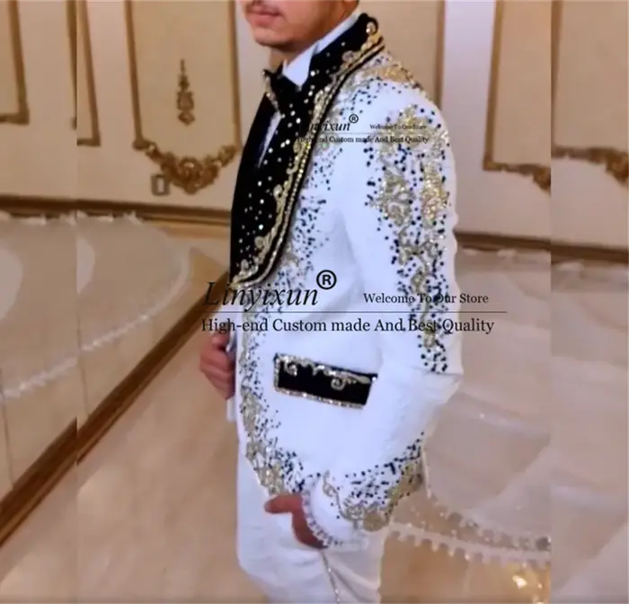 Costumes de luxe ornés de diamants pour hommes, blazers de Rhpersonnalisés, smokings de mariage, sty