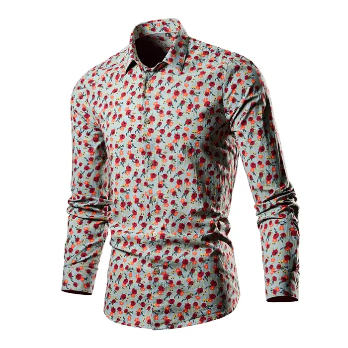 Chemise à manches longues florales pour hommes et femmes, revers à bouton unique, imprimé en 3D, gra