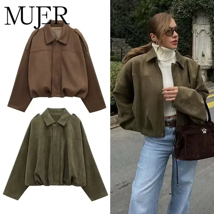 MUJER 2025 vestes bombardier en daim pour femmes vêtements d'extérieur veste surdimensionnée femme S
