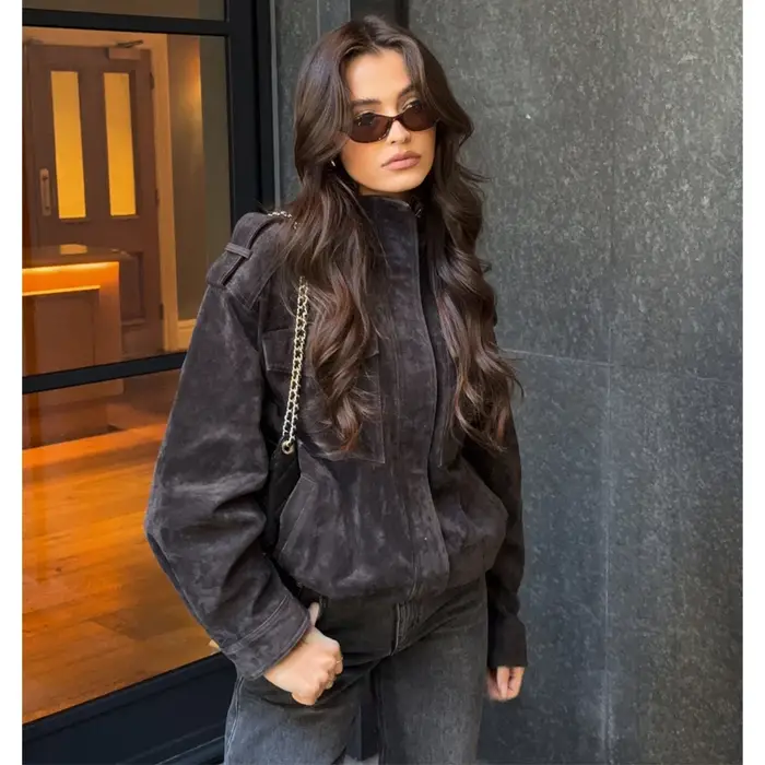 MUJER daim Bomber veste femme surdimensionné Demi-saison vestes pour femmes vêtements d'extérieur hi