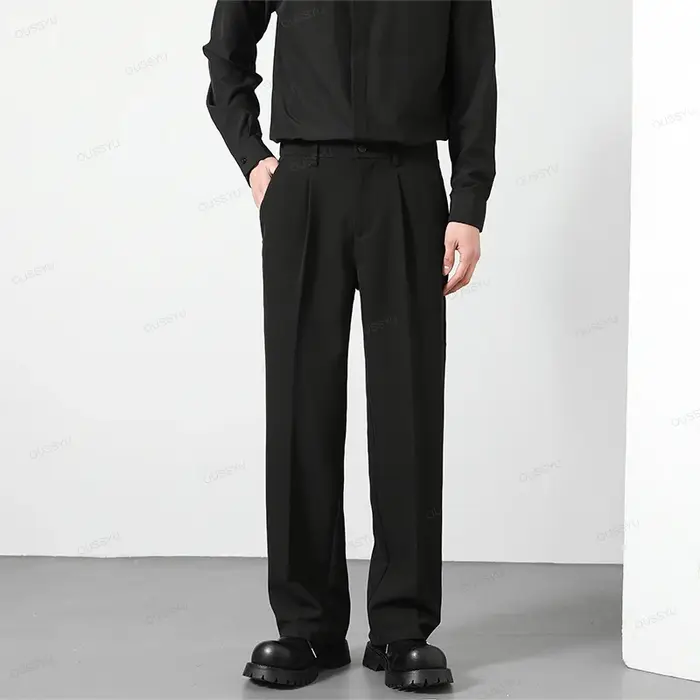 OUSSYU marque automne pantalons décontractés hommes d'affaires taille élastique Style coréen noir ma