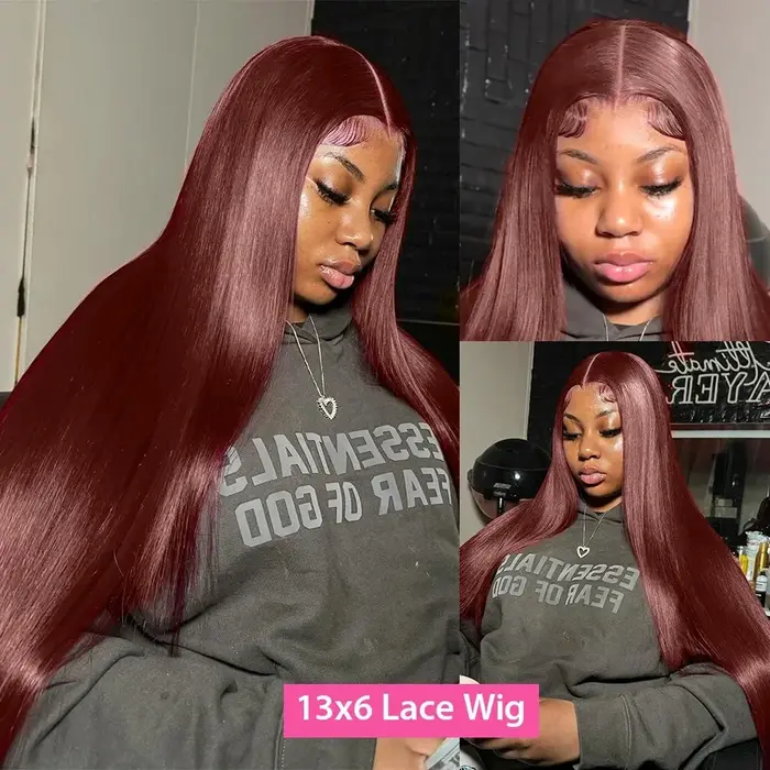 Perruque Lace Front Wig Brésilienne Naturelle Cheveux Lisses, Brun Rousse, Auburn, Cuivre, 13x6, Den