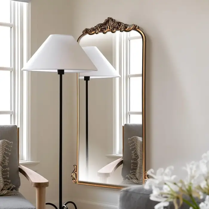 Miroir de maquillage vintage français sculpté, mural ou sur pied, pour dressing, de luxe léger, plei