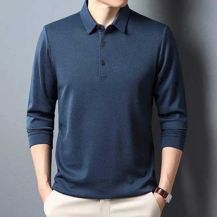 Polo d'affaires décontracté à manches longues pour hommes, T-shirt d'été confortable