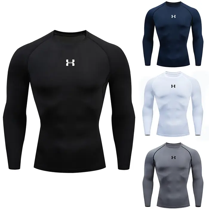 T-shirt de compression à manches longues pour homme, séchage rapide, coupe ajustée, idéal pour l'ent