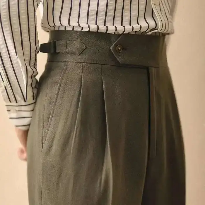 Pantalon droit en lin pour homme, pantalon formel, taille haute, drapé à Paris, Gentleman Business, 