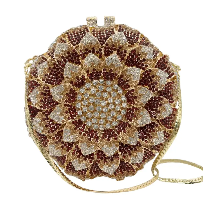Sac de soirée de mariage pour femmes, de luxe, en forme de tournesol, creux, pavé complet, perles sc