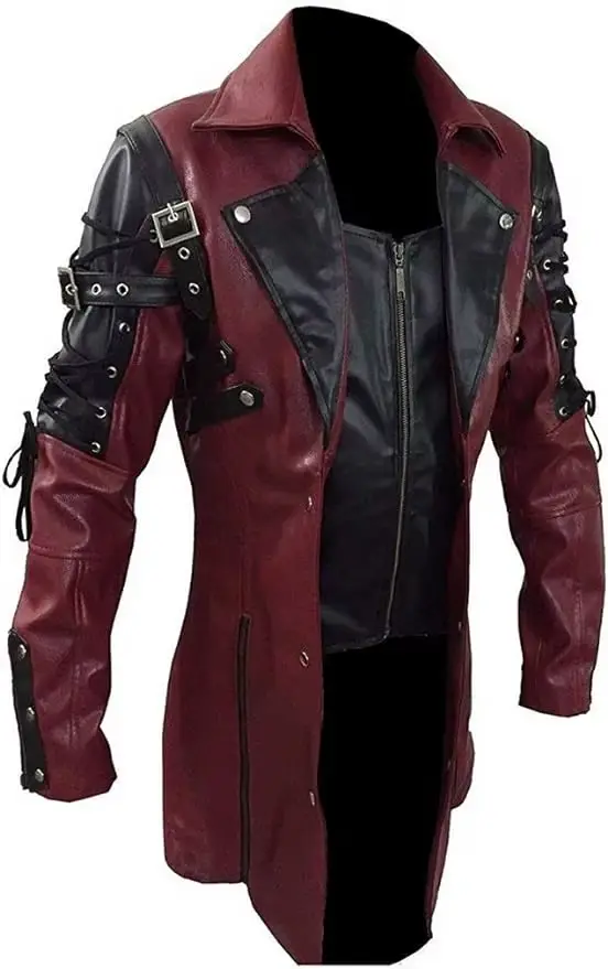 Nouveau Steampunk hommes gothique Trench manteau veste en cuir Style Punk Biker Jacke automne hiver 
