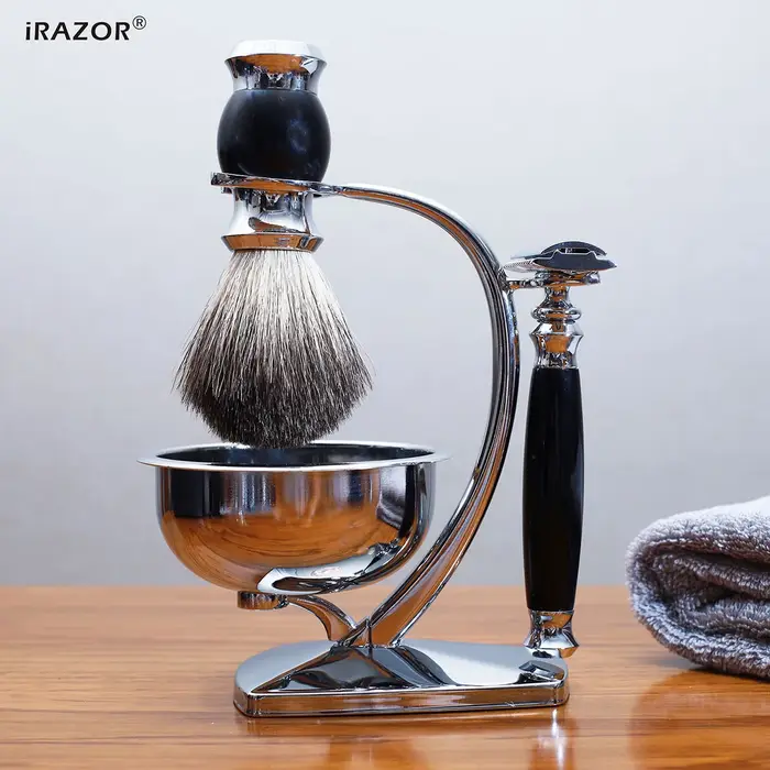 iRAZOR Ensemble de rasage classique – Rasoir de sécurité double tranchant avec 10 lames originales, 