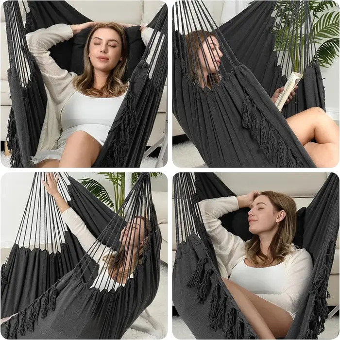 Chaise suspendue en macramé avec 2 oreillers |   Balançoire en corde de coton d'une capacité de 500 