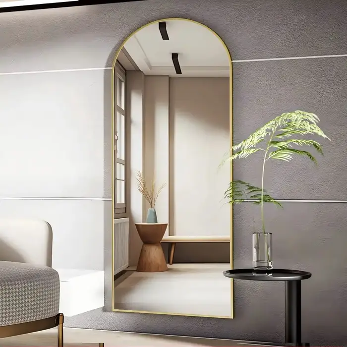 BEAUTYPEAK Miroir pleine longueur arqué, miroir de sol complet de 71 po x 26 po sur pied suspendu ou