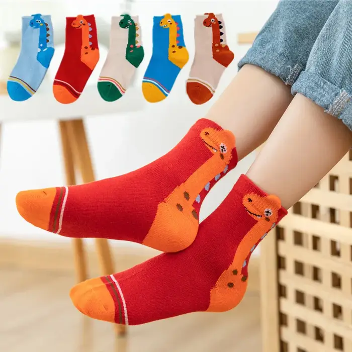 5 paires de chaussettes pour enfants, motif de dinosaure de dessin animé, chaussettes confortables p