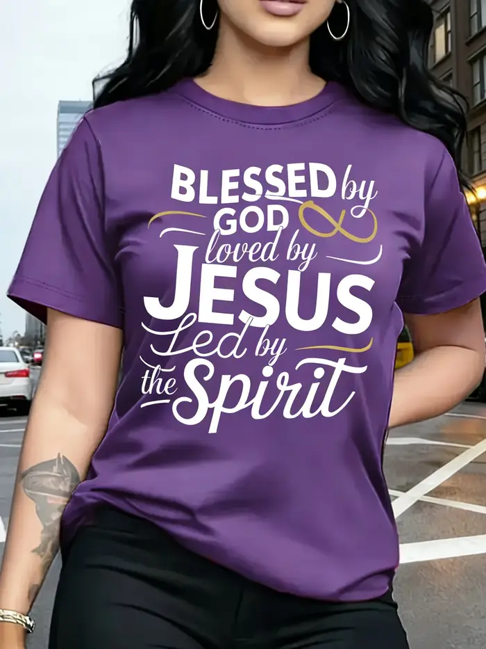 T-shirt pour femme « Blessed By God Loved By Jesus » - Haut vert de la foi chrétienne