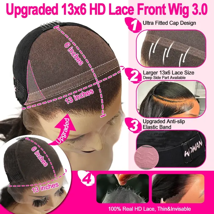 Perruque Lace Front Wig brésilienne naturelle-WOW ANGEL, cheveux lisses, 13x6, HD, pre-plucked, nais