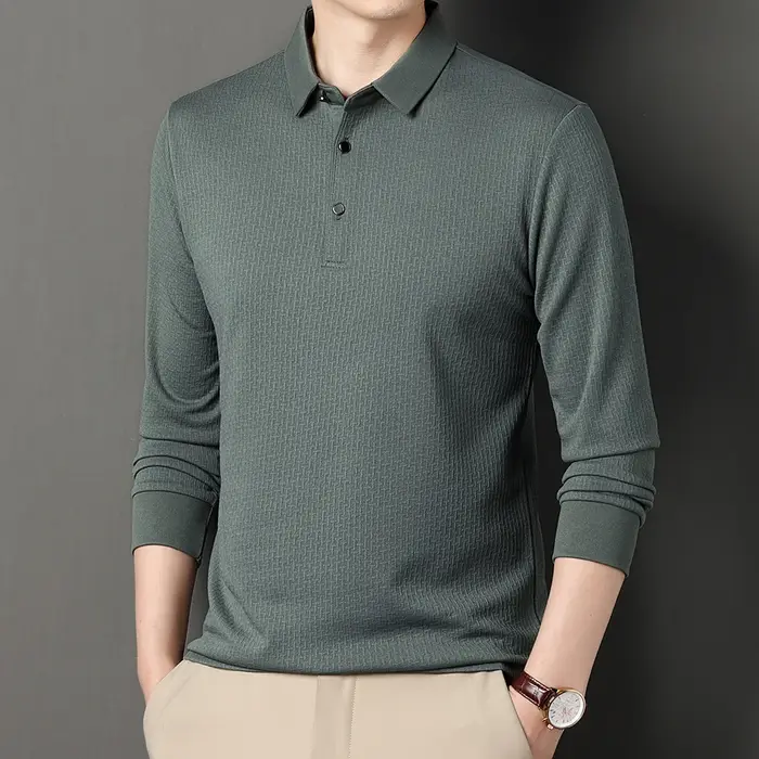 Polo ajouré à manches longues pour hommes, T-Shirt respirant à la mode d'affaires, T-Shirt de Golf p