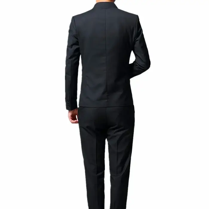 3 pièces noires à col montant pour hommes, veste blazer et gilet pour fête de mariage avec pantalon,