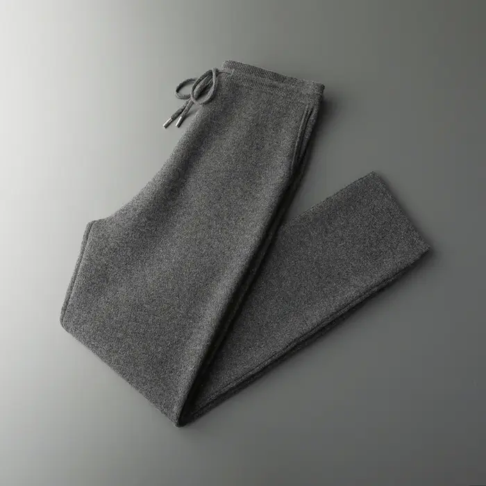 Pantalon épais taille haute pour hommes, petit pied, 100% laine mérinos tricotée, décontracté, mode,
