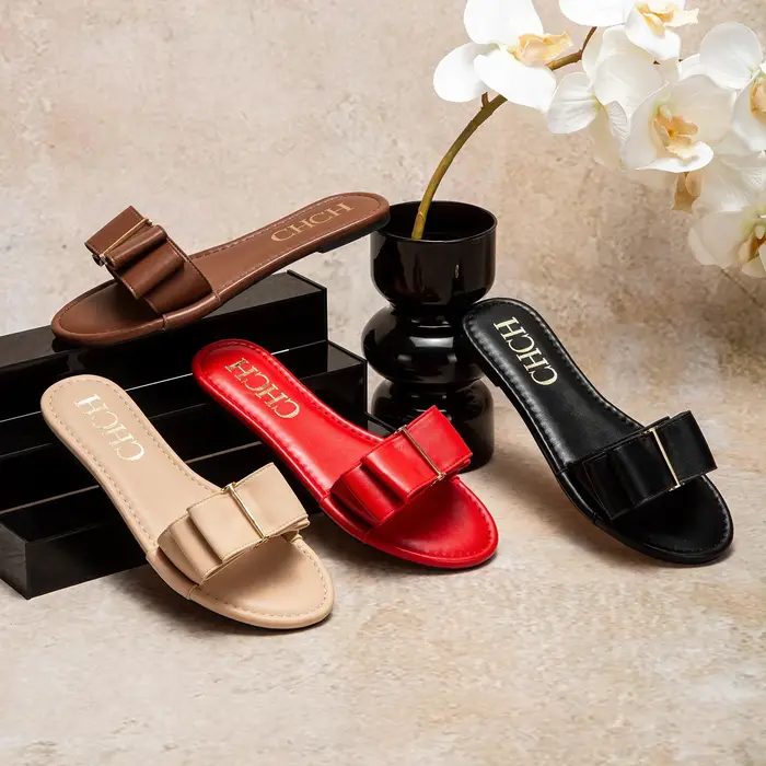 Chaussures plates pour femmes CHCH nouvel été nœud pantoufles décontractées noir chaussures de femme
