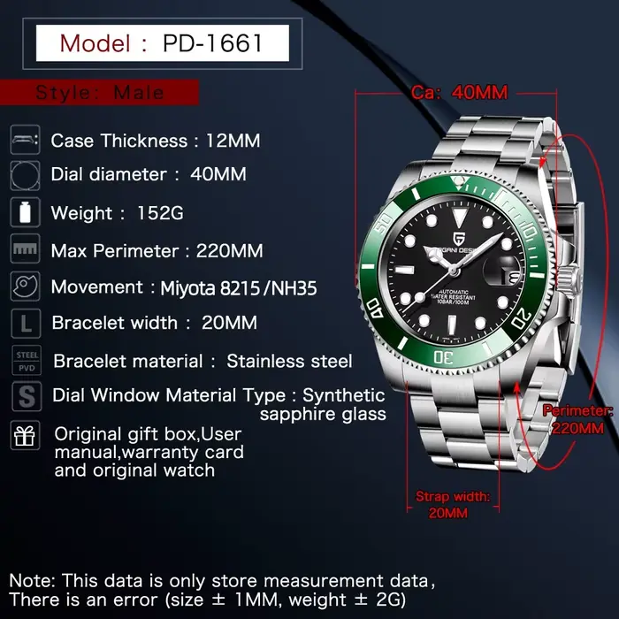 Montres automatiques mécaniques pour hommes PAGANI Design 2026, Miyota 8215, 40 mm, acier inoxydable
