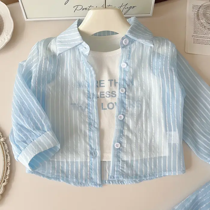 Ensemble protection solaire fille 2-10 ans - Chemise short gilet 3 pièces été UV