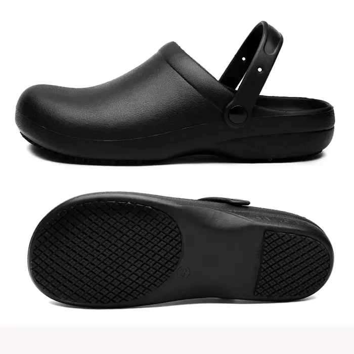Sandales coordonnantes en caoutchouc noir pur, chaussures de chef, sabots de cuisine imperméables, c
