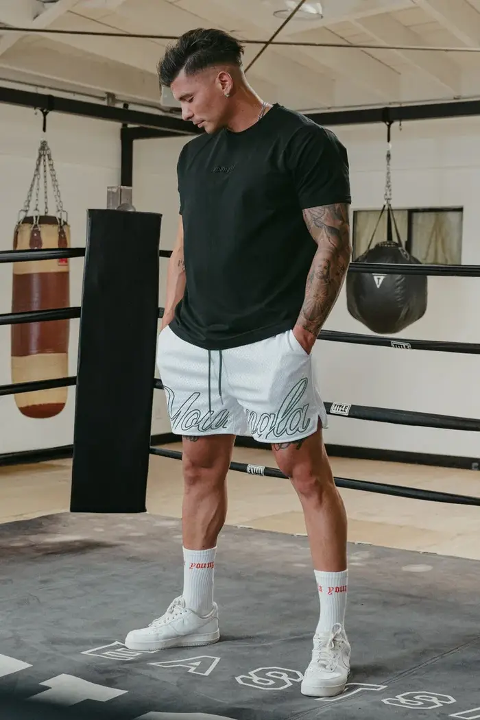 2025 Shorts de sport en maille pour hommes, séchage rapide, Hipster, boxe, jambes, trou d'entraîneme