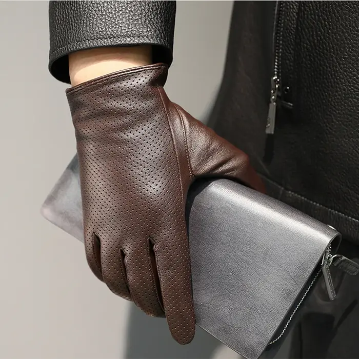 Gants en cuir de mouton véritable pour hommes, gants chauds d'hiver pour écran tactile, pour la cond