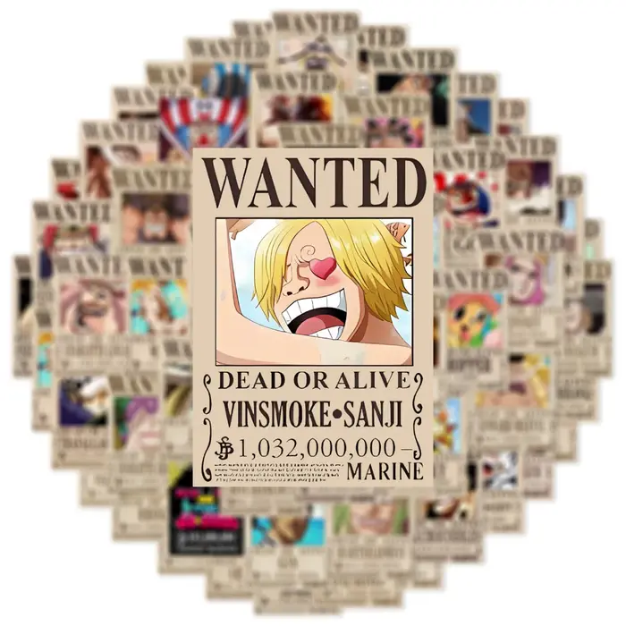 50 pièces Anime une pièce recherché affiches autocollants Cool Graffiti décalcomanies bricolage télé