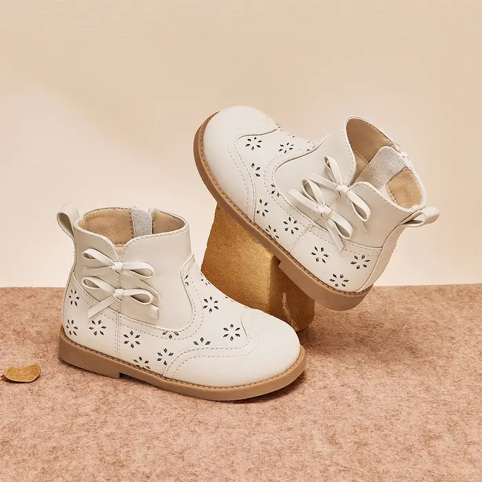 Dave Bella bottes courtes en cuir pour enfants hiver filles anti-dérapant chaussures en peluche mode