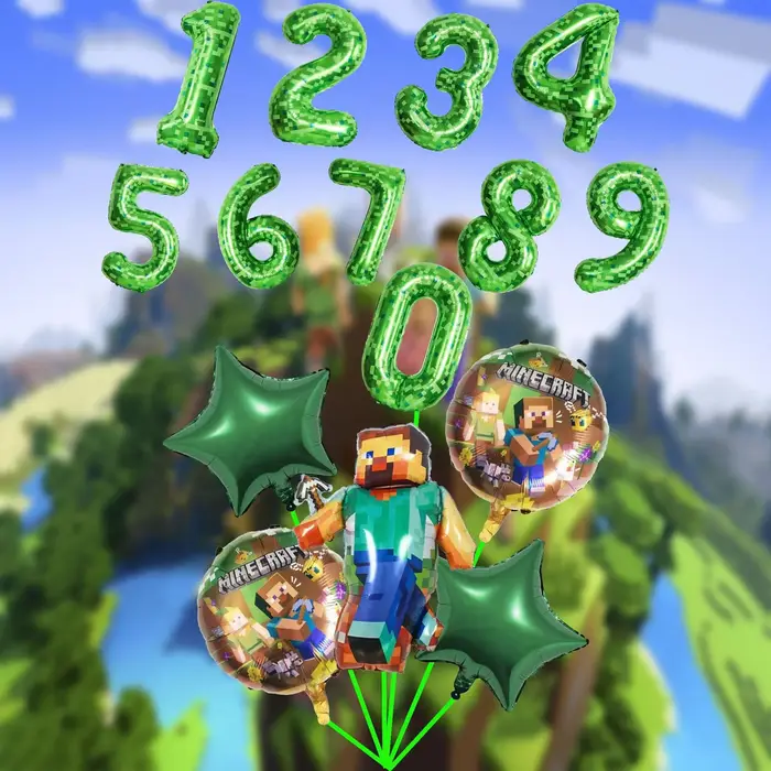 Dessin animé Minecrafte ballon nouveau mon monde Pixel vert numéro 0-9 Film d'aluminium ballon aérie