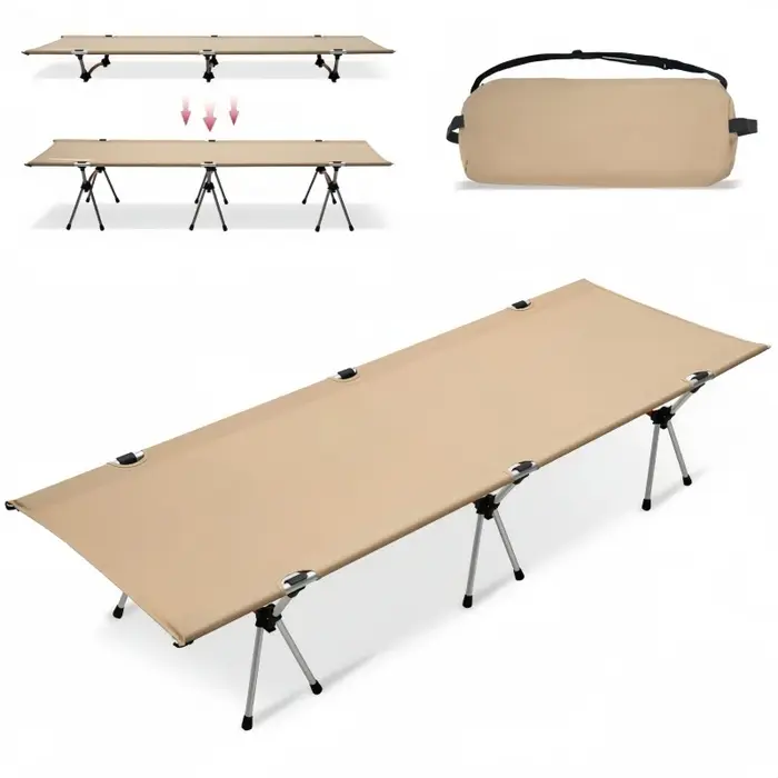 Lit pliant de camping ultra léger en alliage d'aluminium pour adultes enfants et voyage舒适的家庭露营床，超轻铝合金成人儿童旅行折叠床
