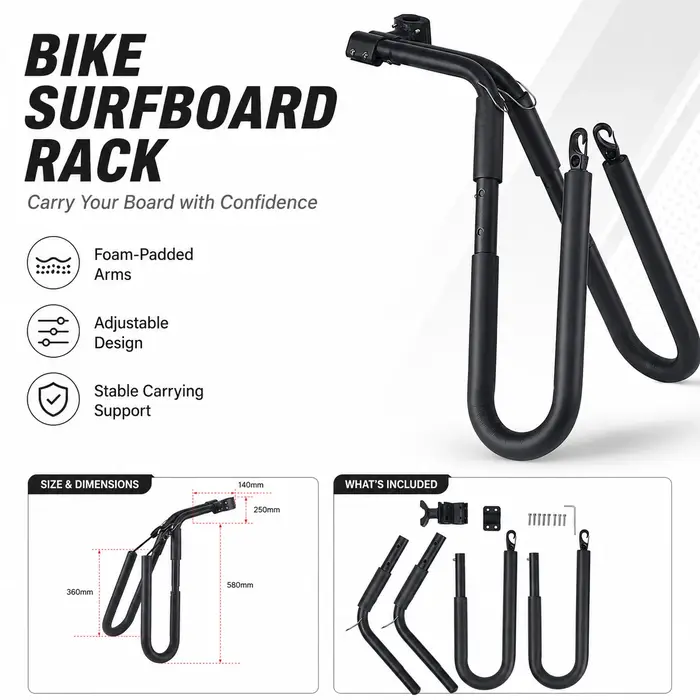 Support de transport pour vélo et kayak, support pliable et réglable avec bras rembourrés pour canoë, paddleboard, planche de surf et équipement de transport extérieur