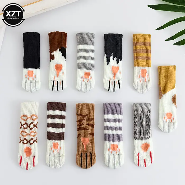 Coussinet de pied de Table et de chaise, 4 pièces, chaussettes tricotées, griffe de chat, silencieux