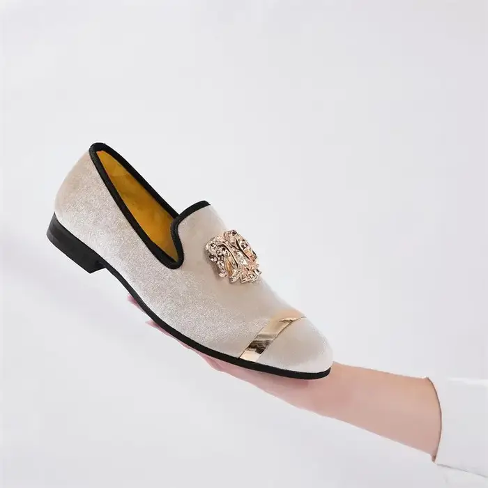 Mocassins en velours beige pour hommes, chaussures de soirée formelles, chaussures décontractées, mo