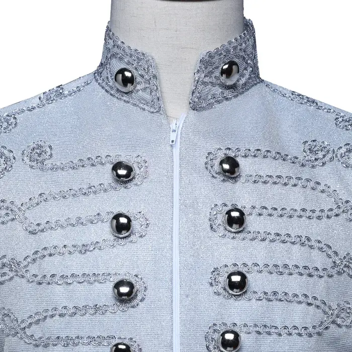 Blazer militaire de cour à fermeture éclair pour hommes, blanc, couleur vive, à la mode, pour Bar, d