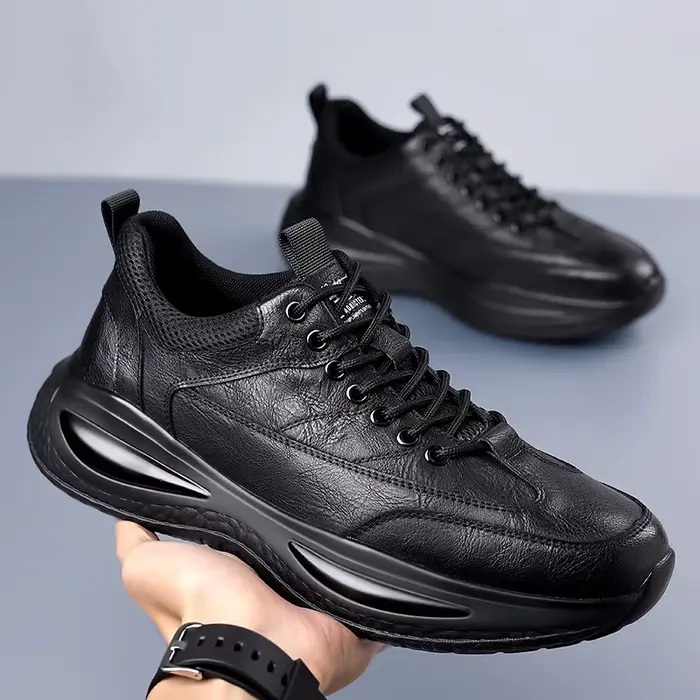 Chaussures décontractées en cuir pour hommes, baskets tendance à semelle épaisse, chaussures de marc