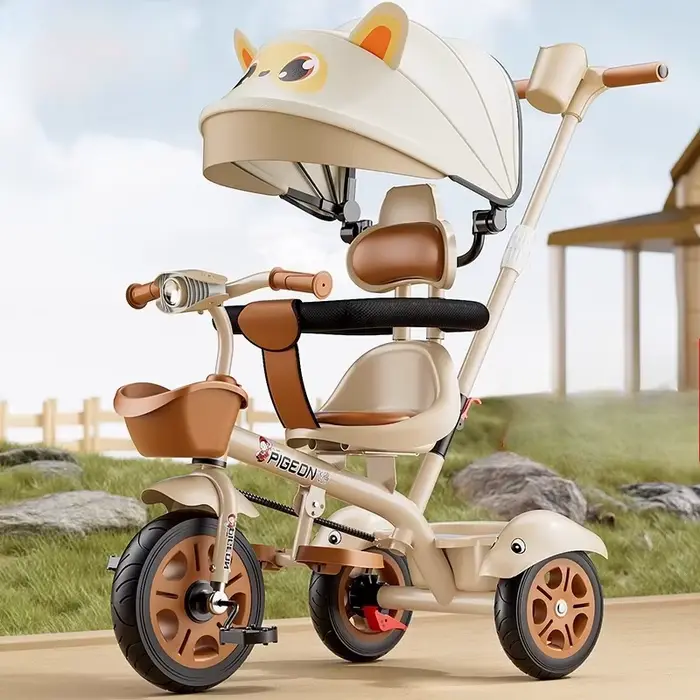 Tricycle pour enfants à trois roues, musique poussée à la main, poussette légère pour bébé, vélo pol