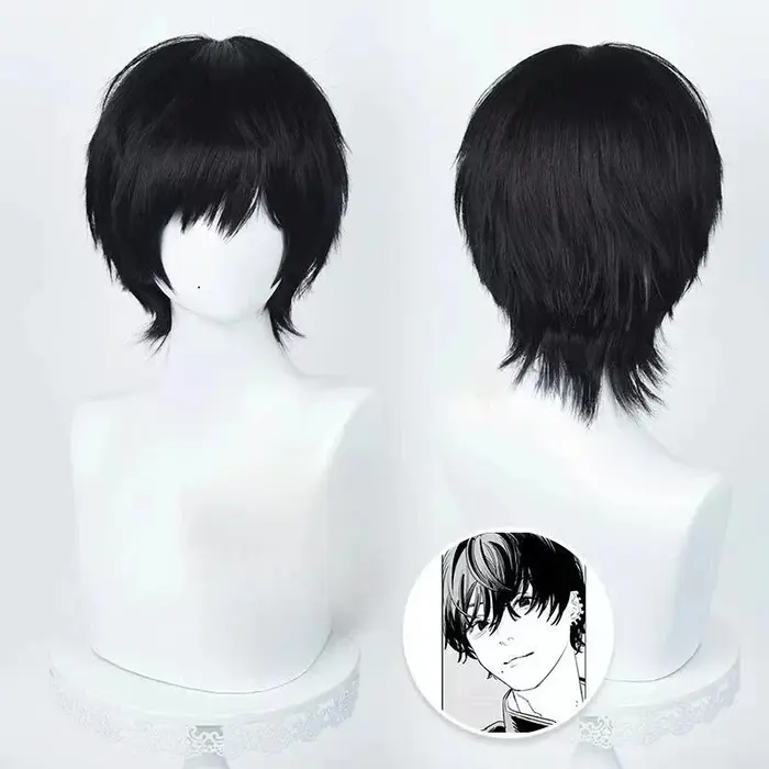 Anime tronçonneuse homme Yoshida Hirofumi Cosplay perruque courte noir résistant à la chaleur cheveu