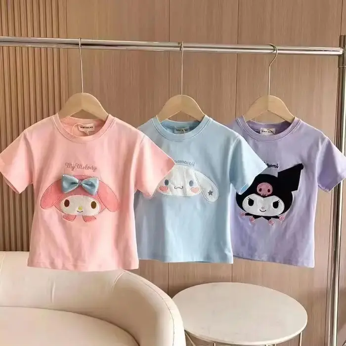 T-Shirt à manches courtes pour filles, dessin animé Sanrio Kuromi My Melody cannelle, vêtements d'ét