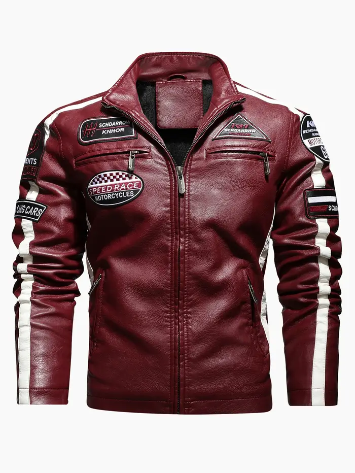 Combinaison de course de moto pour hommes, veste de couleur avec étiquette en cuir PU