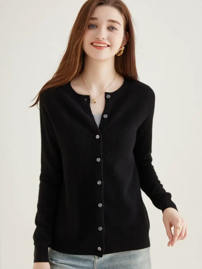 Cardigan en tricot pour femmes, pull à manches longues, haut 100% laine, manteau Vintage, veste en t