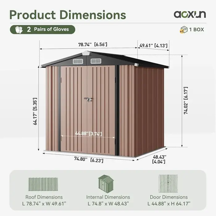 Abri de rangement extérieur 6,2x4 pieds métal - Portes verrouillables - Hangar outils jardin patio