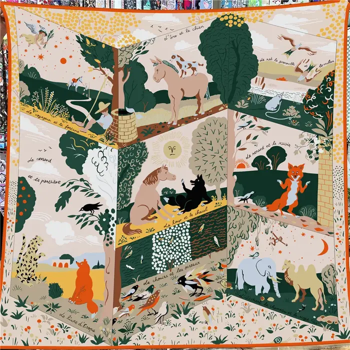 POBING 30% soie 70% cachemire écharpe femmes roulé à la main animaux imprimer foulards carrés envelo