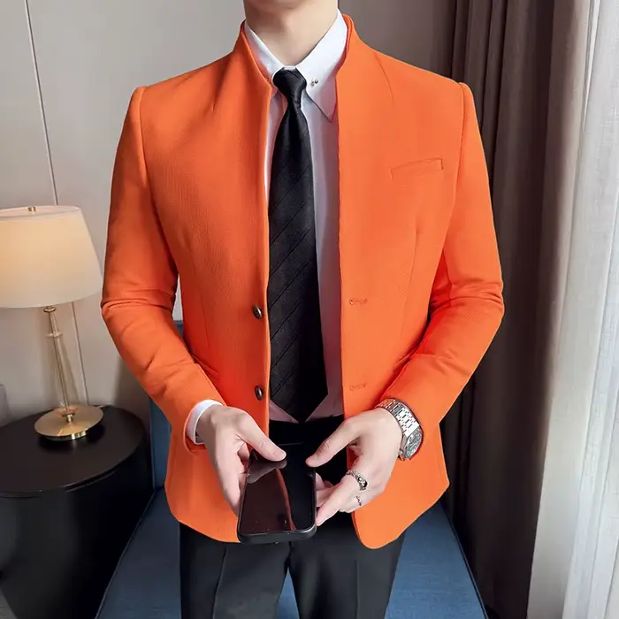 Gaufre nouveau chinois col montant costume manteaux hommes coupe ajustée affaires décontracté mode c