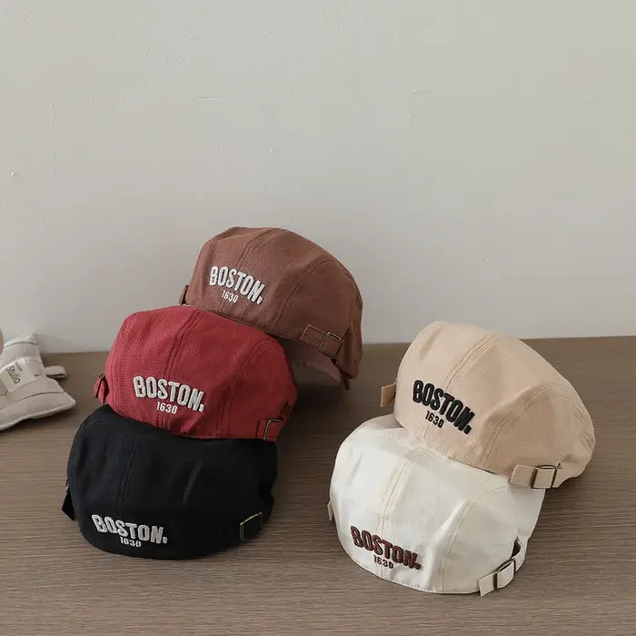 Béret brodé lettre pour bébé, couleur unie, style hip-hop, casquette d'artiste pour tout-petit, casq