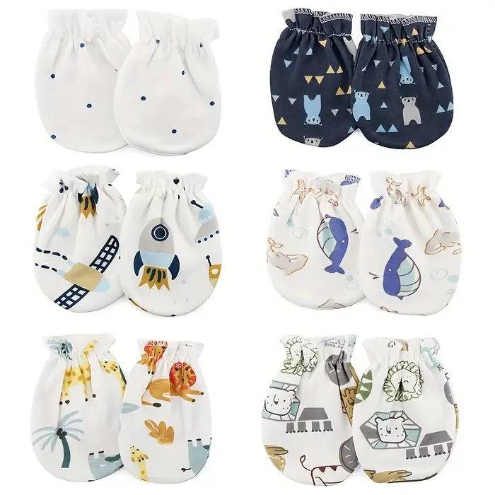 6 paires/lot gants pour nouveau-nés imprimés de dessins animés bébé garçons filles mitaines nouveau-