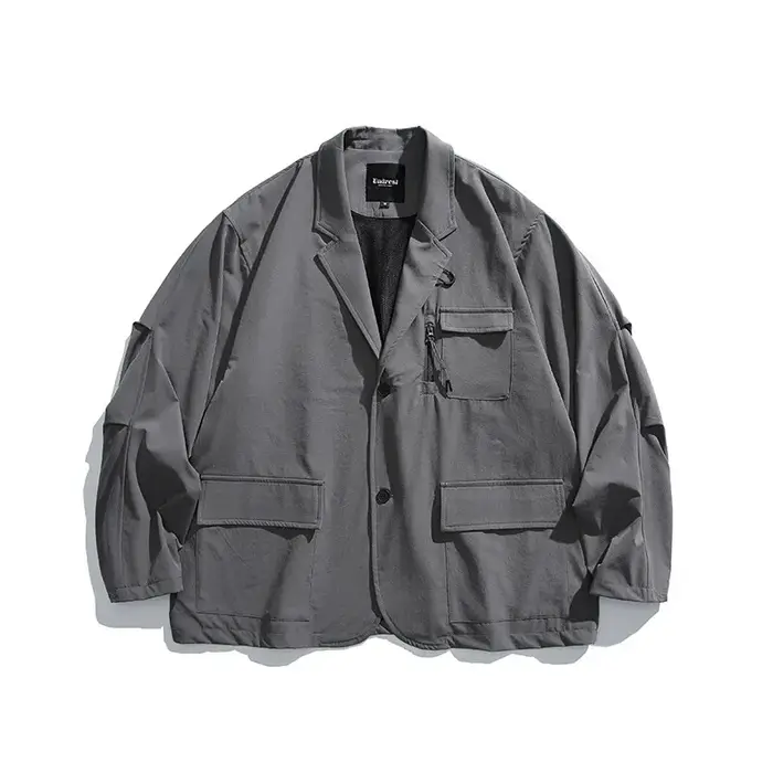Blazer cargo surdimensionné imbibé pour hommes, streetwear décontracté, mode extérieure, Cityboy, ma