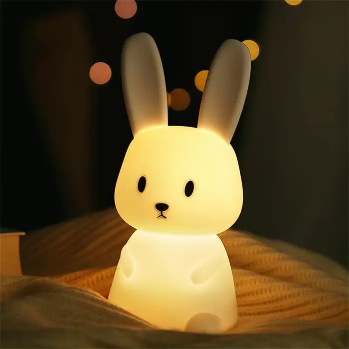 LED veilleuse mignon lapin Animal dessin animé Silicone lampe réglable USB Rechargeable pour enfants